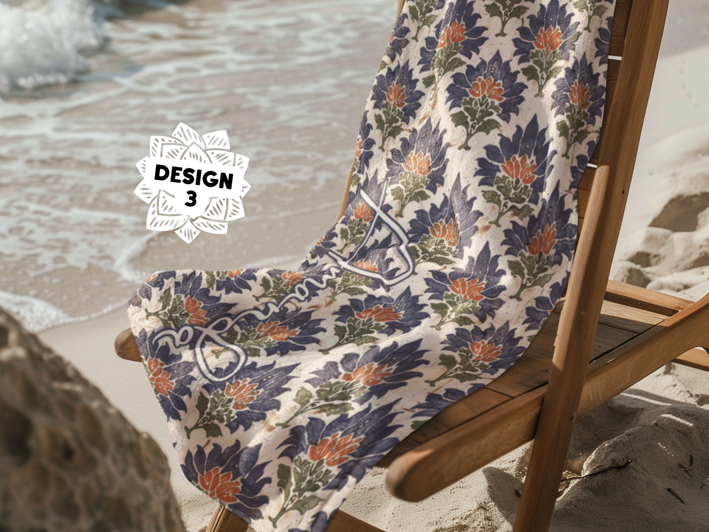 Custom Beach Towel: Personalized Indian Block Print Flower Towel - 6 Designs