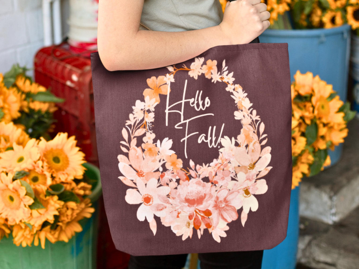 Personalized Hello Fall Wreath Tote Bag
