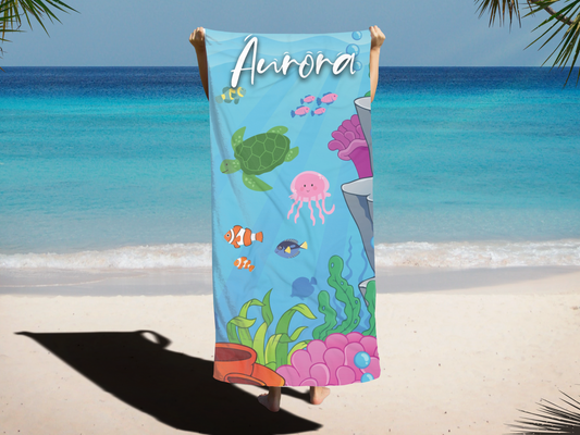Personalized Kids Beach Towel: Under the Sea Theme