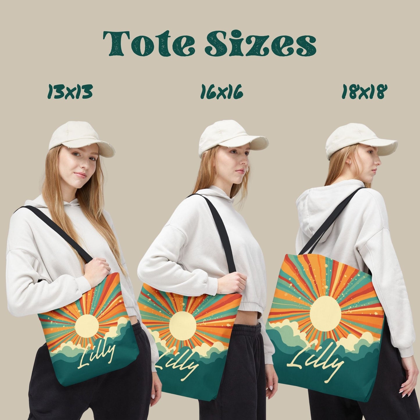 Personalized Sun Tote Bag in Teal and Orange