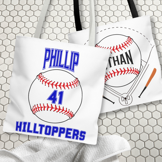 Personalized Baseball Tote Bag: Custom Name & Team Colors
