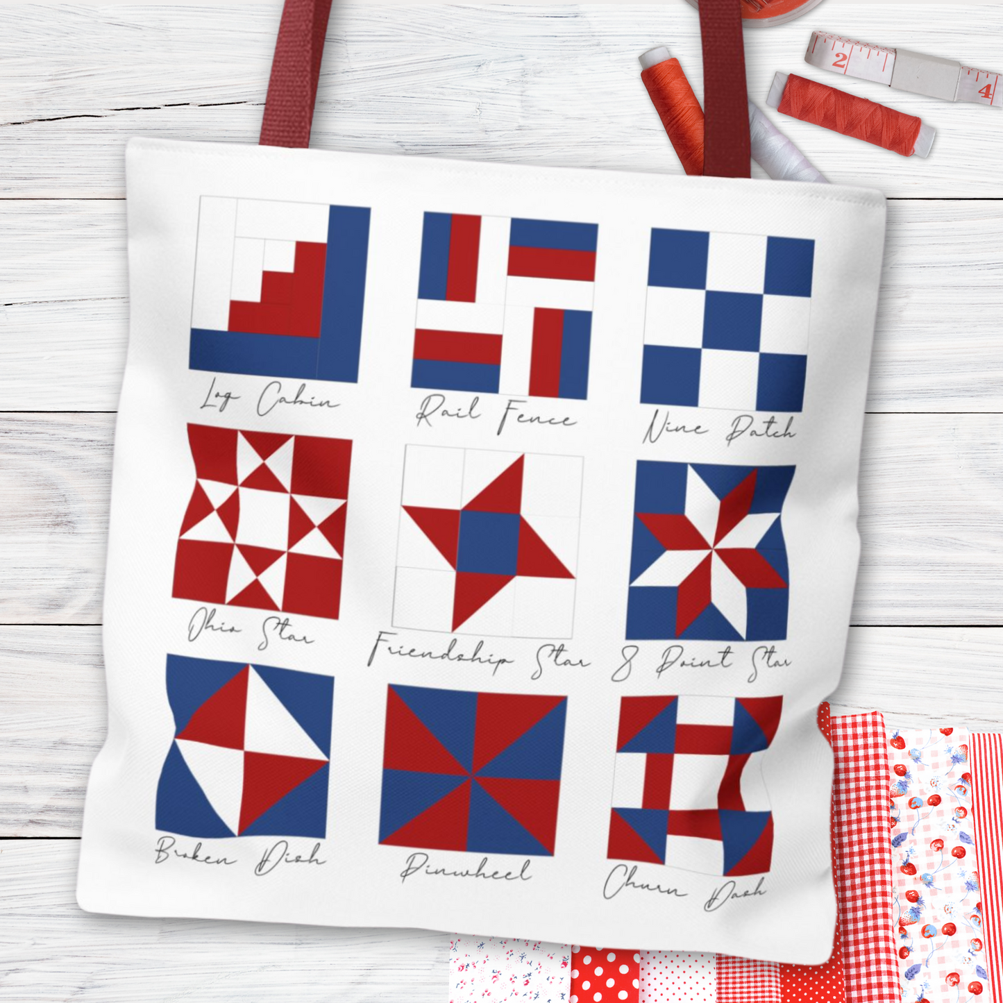 Personalized USA Quilt Block Tote Bag in 3 Designs