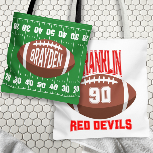 Personalized Football Tote Bag: Custom Name & Team Colors