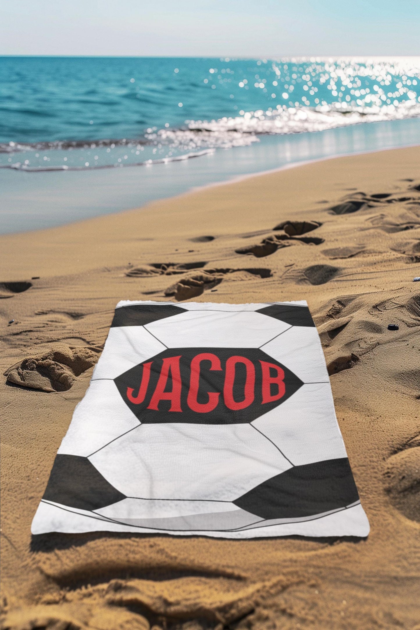 Personalized Soccer Towel: Custom Name Beach & Pool Towel