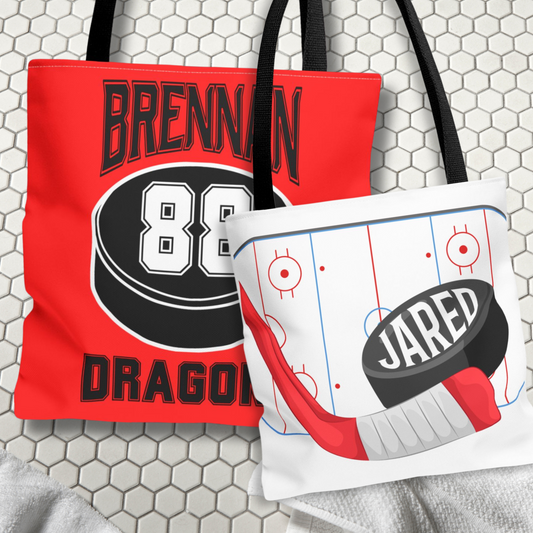Personalized Hockey Tote Bag: Custom Name & Team Colors