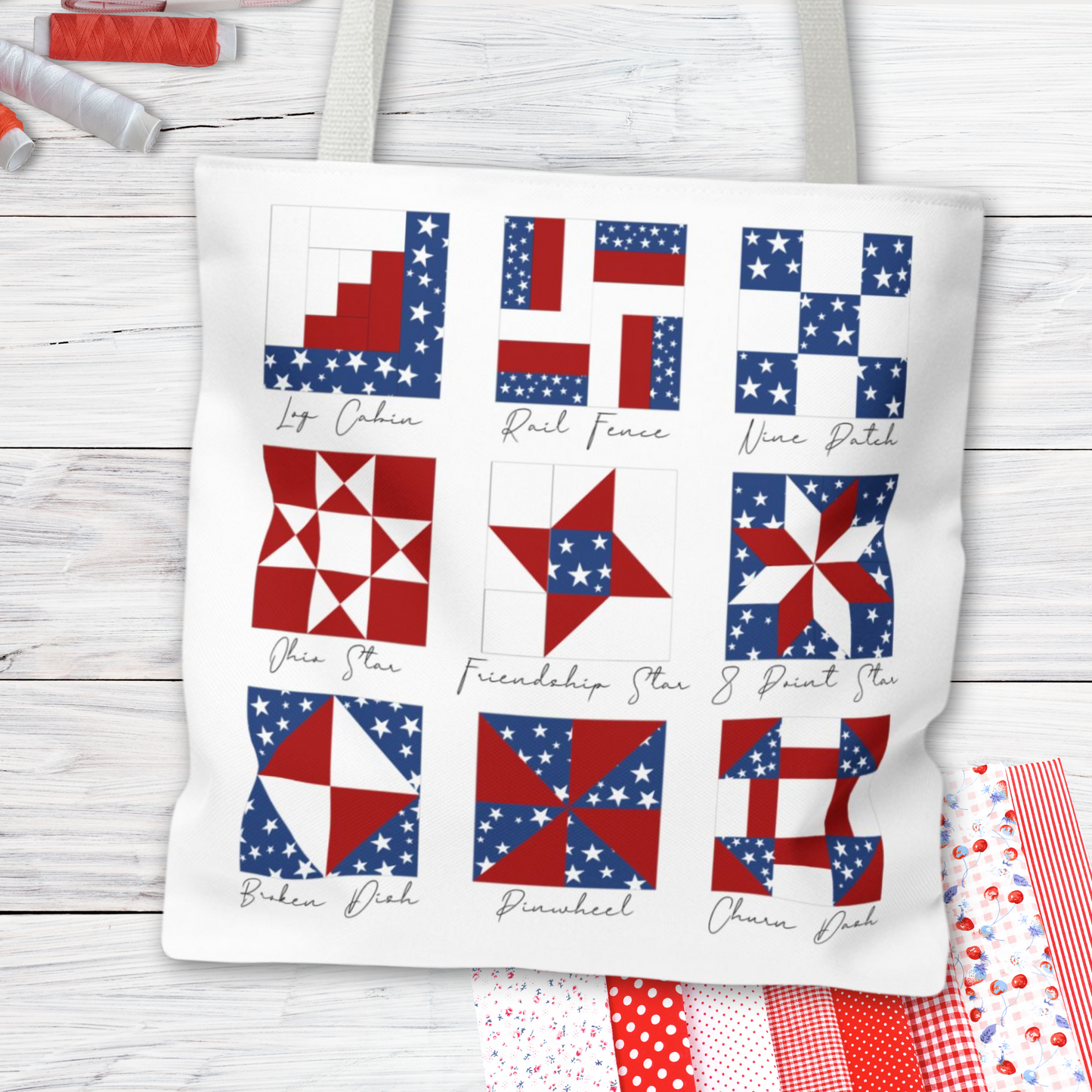 Personalized USA Quilt Block Tote Bag in 3 Designs