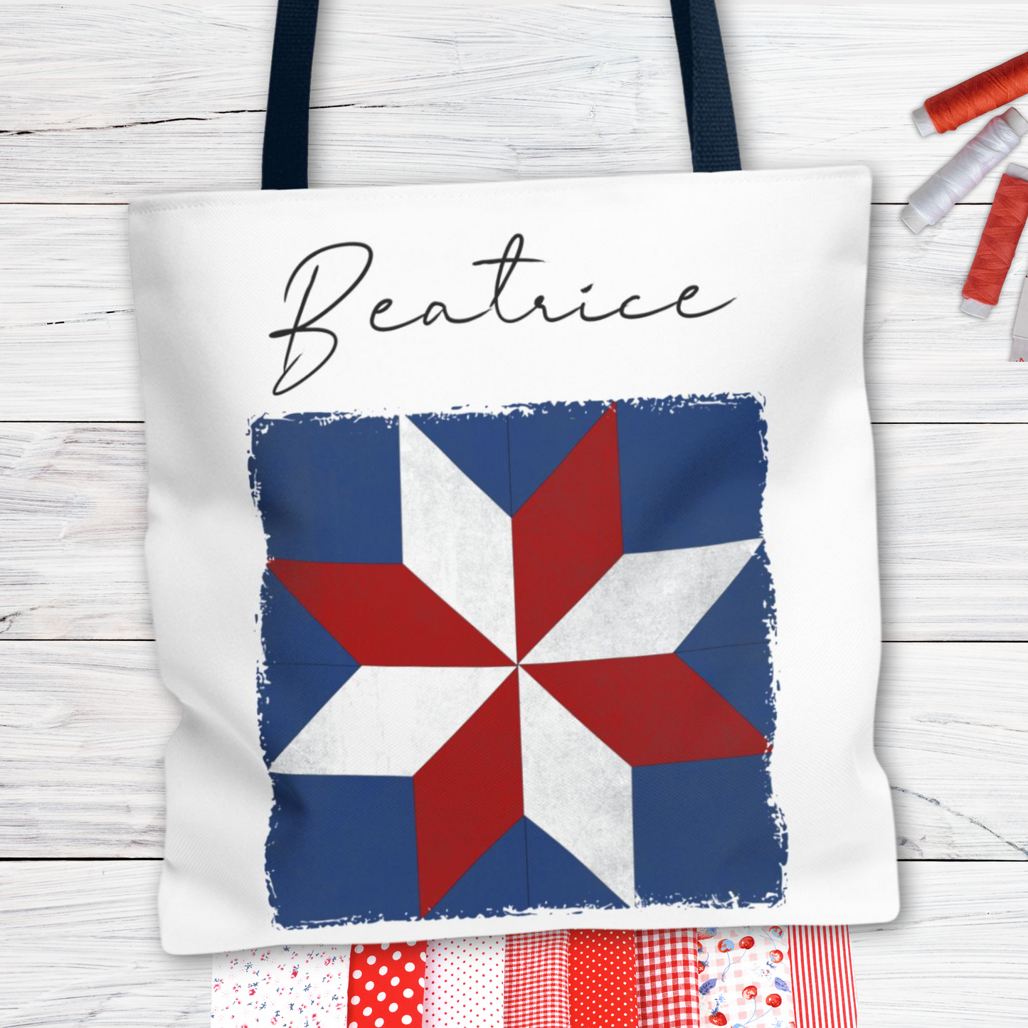 Personalized USA Quilt Block Tote Bag in 3 Designs