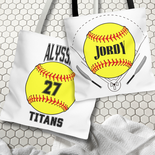 Personalized Softball Tote Bag: Custom Name & Team Colors