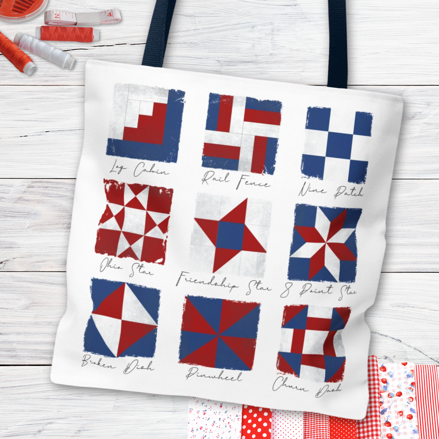 Personalized USA Quilt Block Tote Bag in 3 Designs