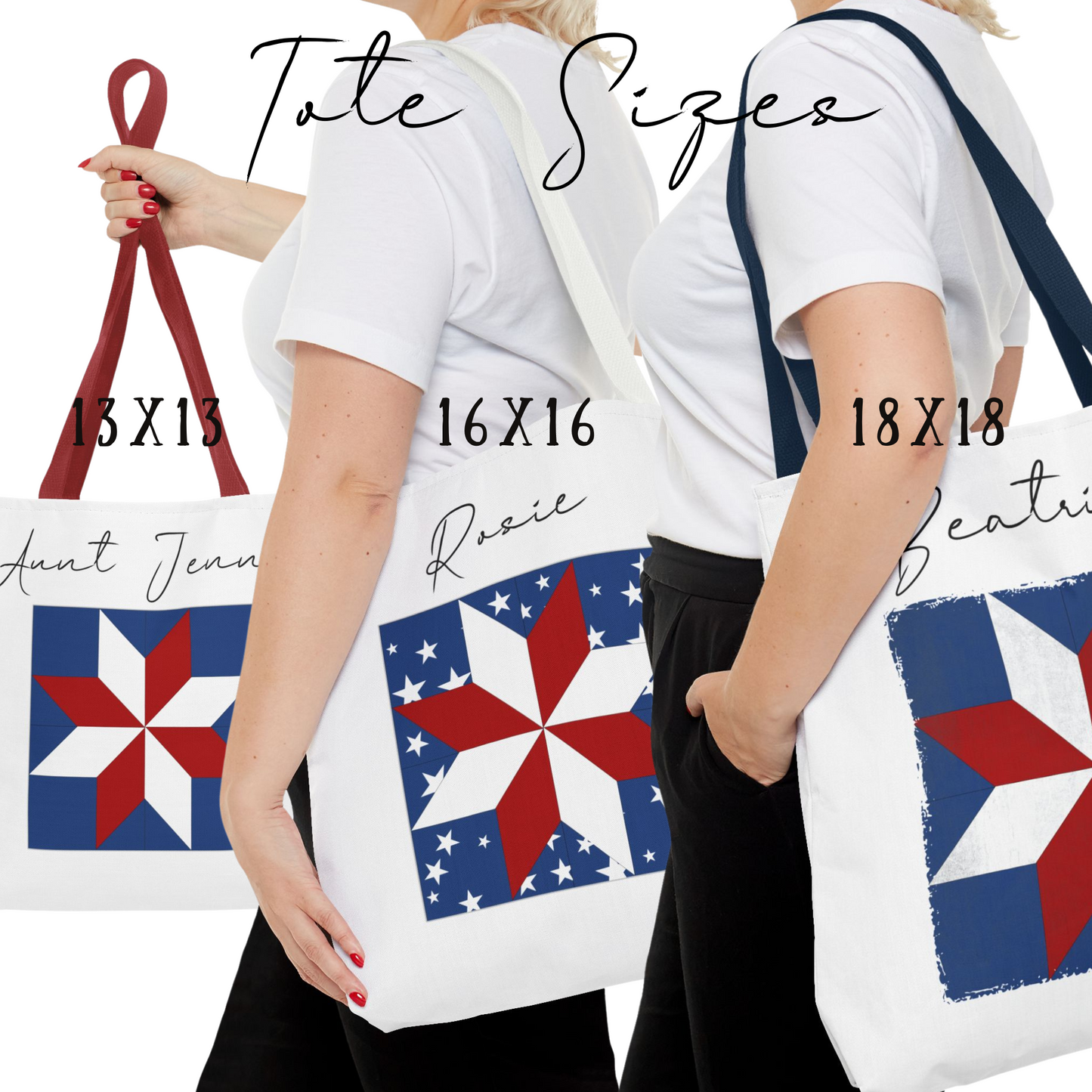 Personalized USA Quilt Block Tote Bag in 3 Designs