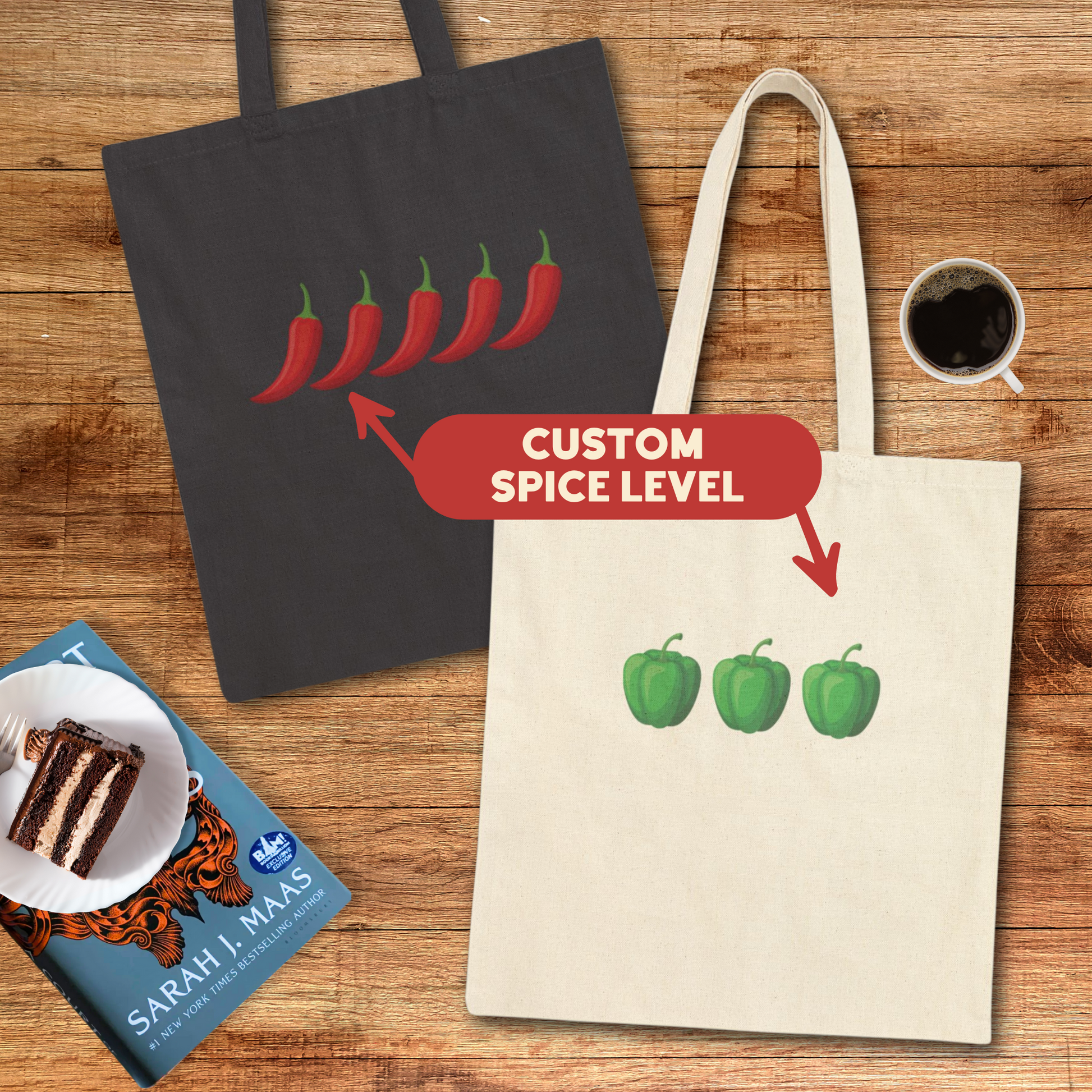Super simple cotton canvas tote bag with chili peppers or sweet peppers (or eggplants if you'd like). Choose your spice level! Let me know what veggie and how many in the personalization box. This is the perfect simple gift for a book lover, and only those who know will know! No boxed corners, your choice of natural or black canvas bag. Design is on one side. Bold enough for those of us 50 and up, but simple enough for our beloved Gen Z girls. The bag measures 15 x 16.