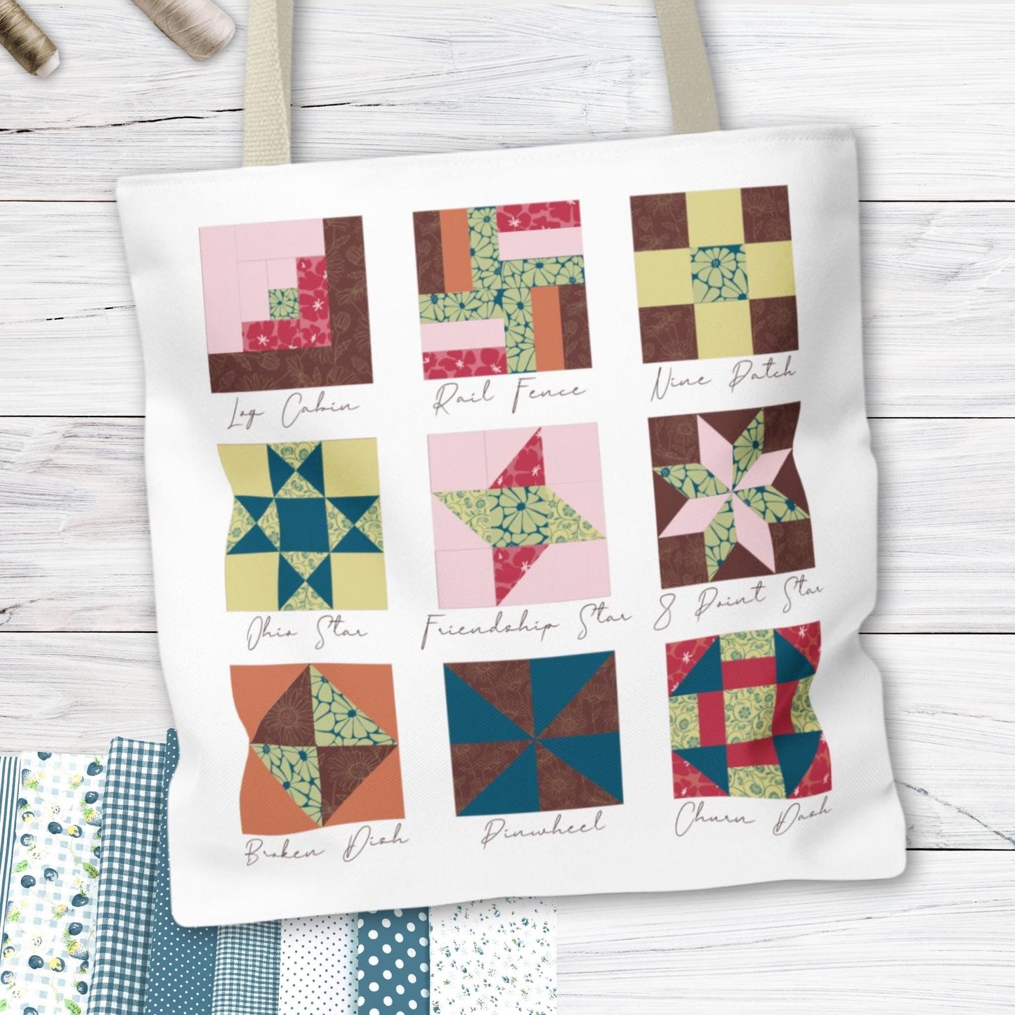 Personalized Quilt Block Tote Bag in 3 Fall Color Designs