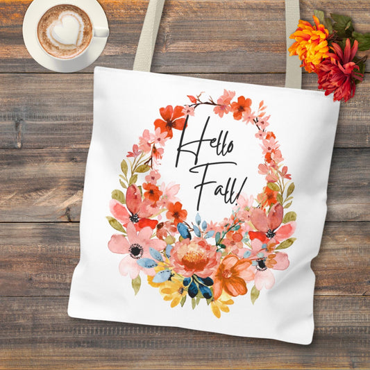 Personalized Hello Fall Wreath Tote Bag