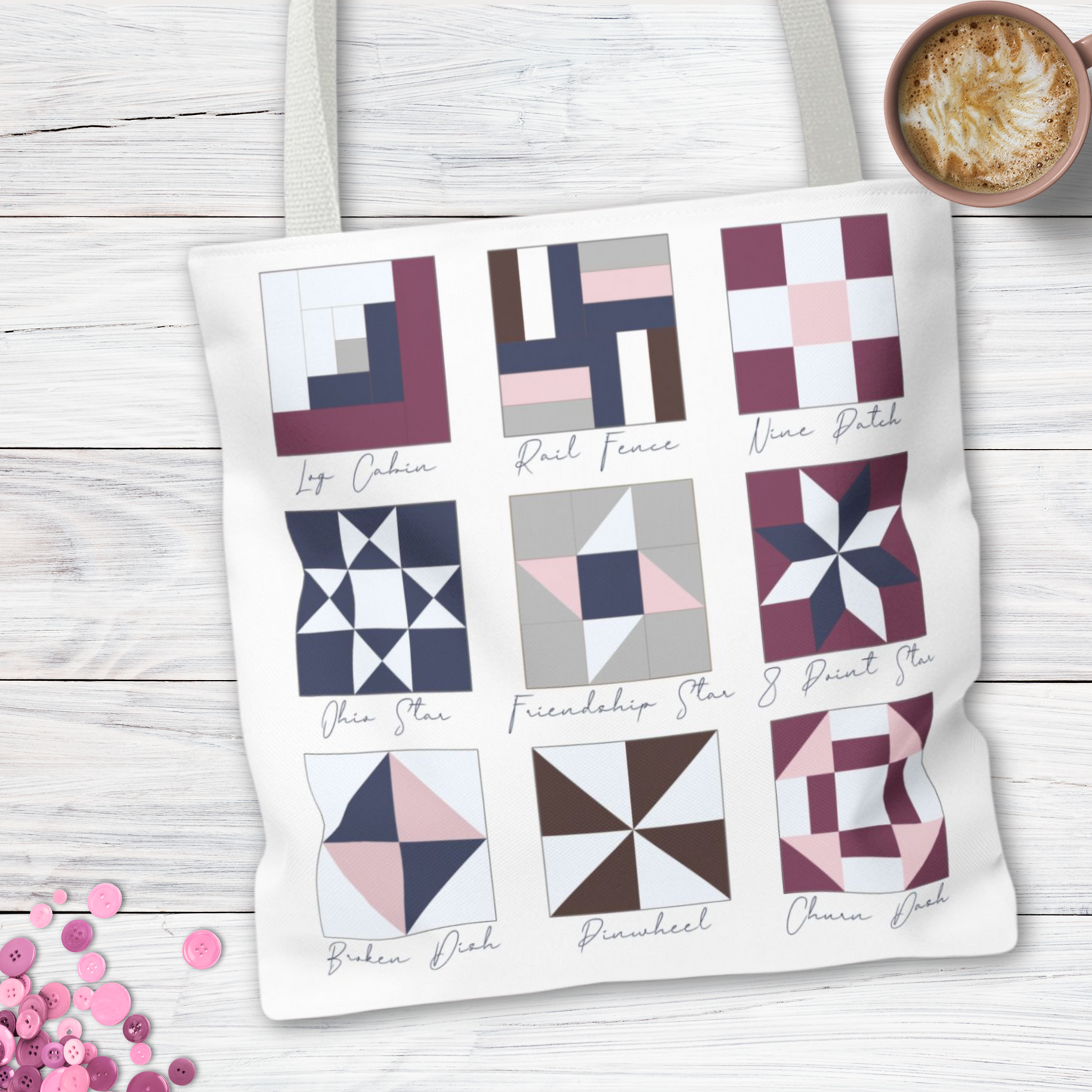 Personalized Quilt Block Tote Bag in 3 Designs