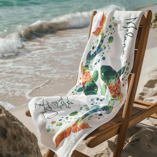 Custom Pisces Beach Towel: Personalized Colorful Fish Gift