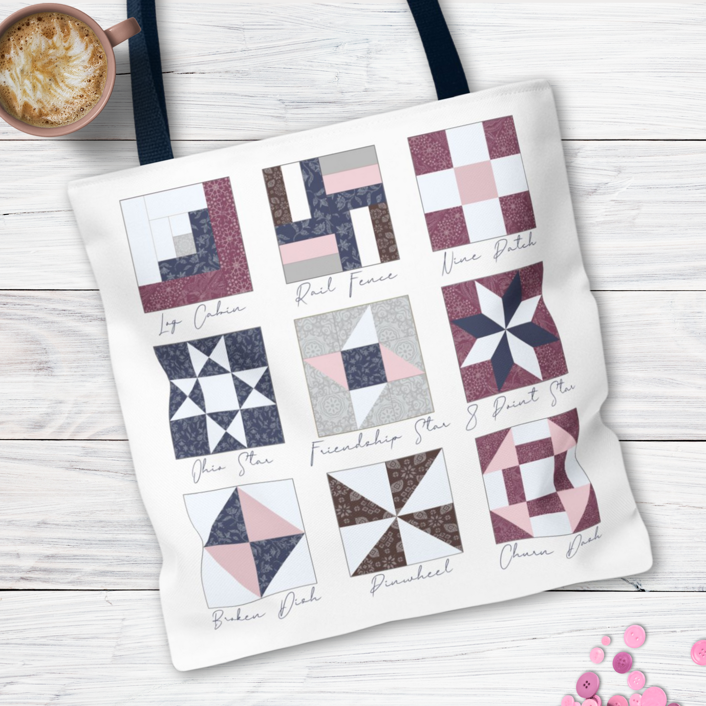 Personalized Quilt Block Tote Bag in 3 Designs