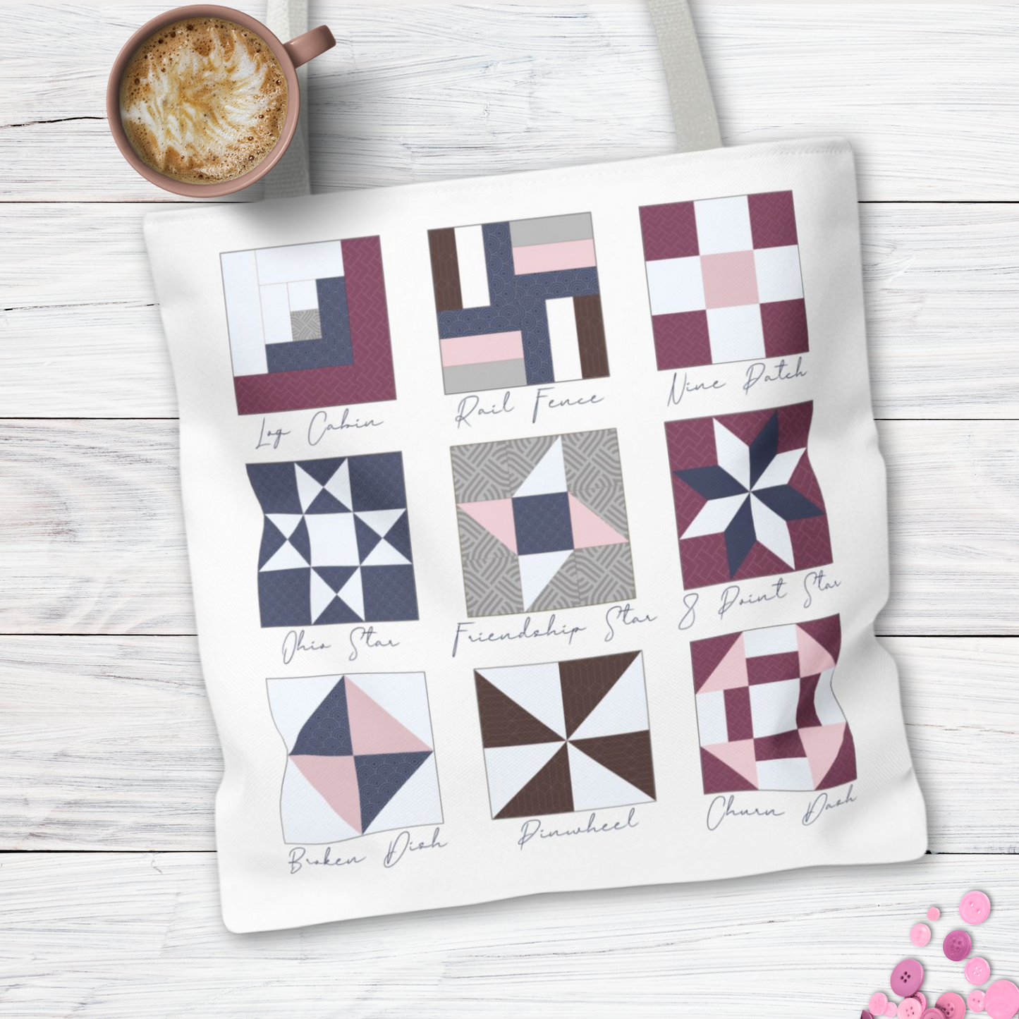 Personalized Quilt Block Tote Bag in 3 Designs