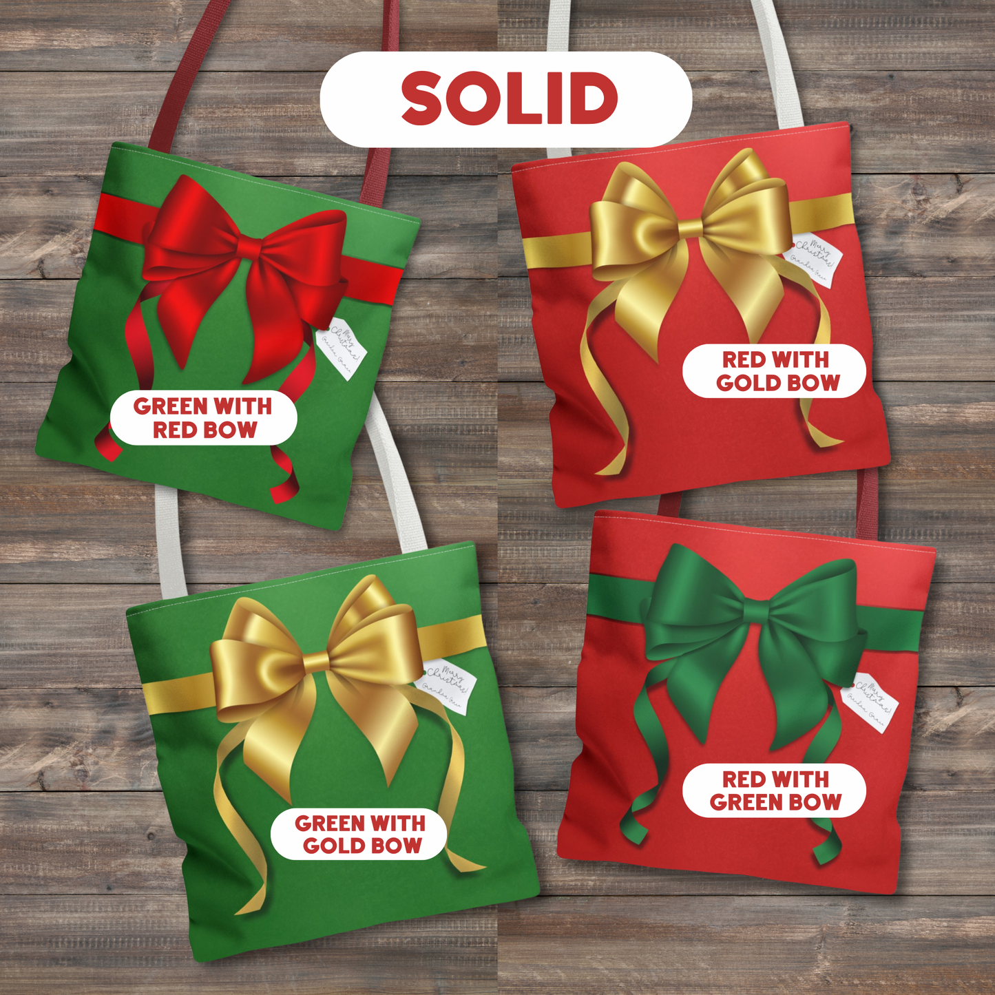 Personalized Christmas Wrapping Boxy Tote Bag in 9 Designs - Personalized Gift Tag - Reusable Gift Bag