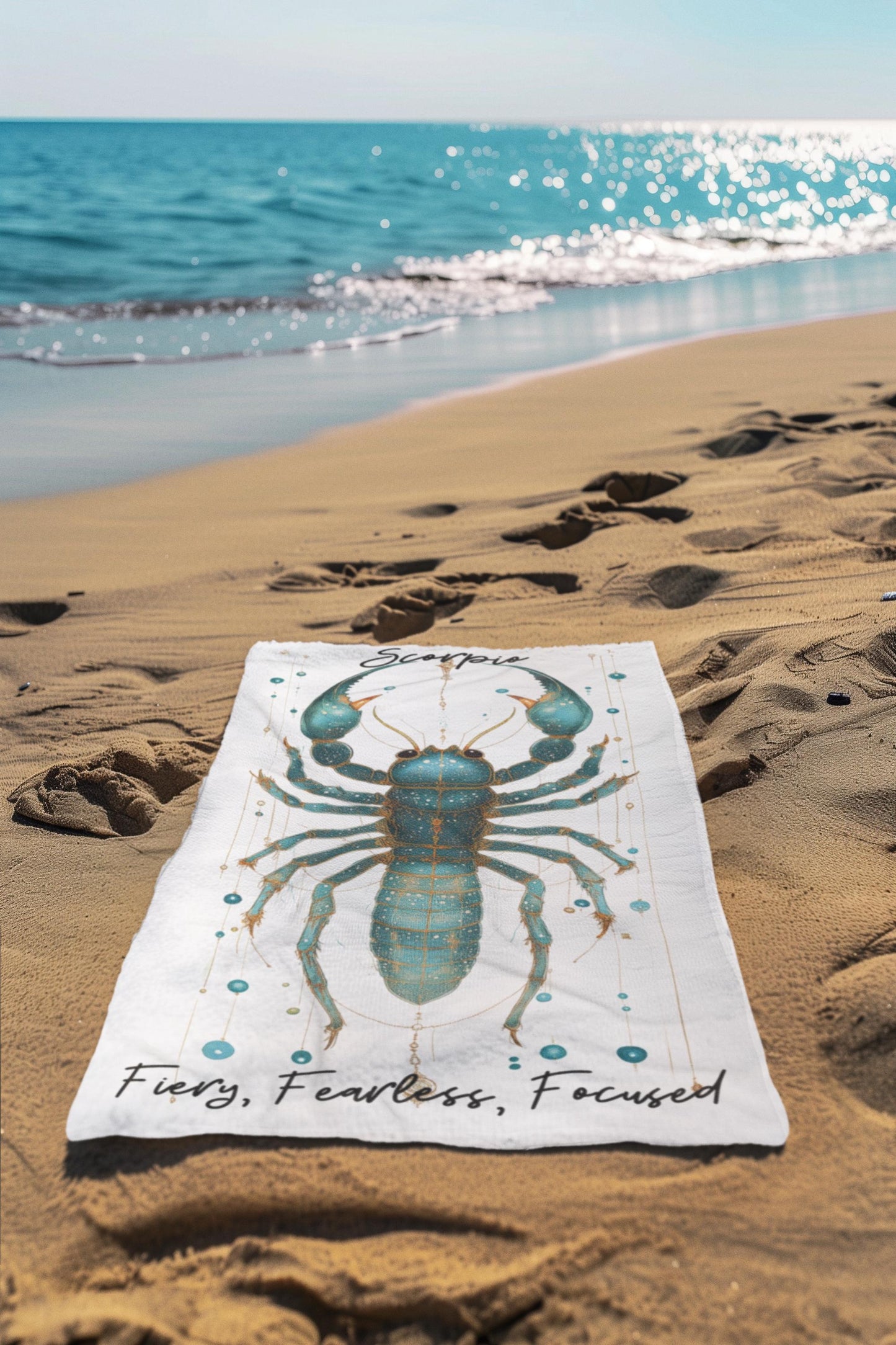Custom Scorpio Beach Towel: Turquoise Scorpion Astrology Gift