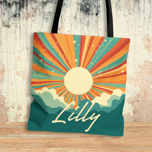 Personalized Sun Tote Bag in Teal and Orange