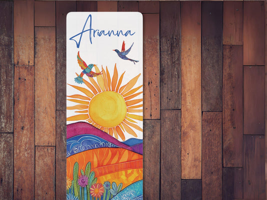 Personalized Yoga Mat: Rainbow Sunrise Design, Custom Name