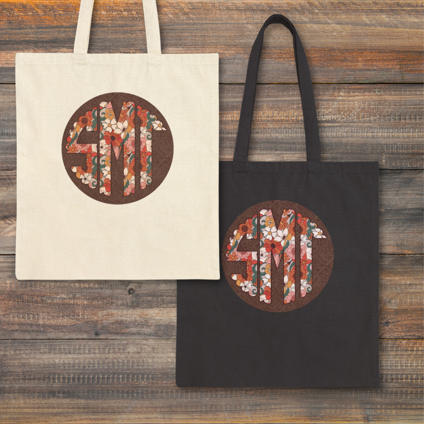 Super simple cotton canvas tote bag with a beautiful boho monogram in 3 colorways...chocolate brown, eucalyptus green, and raspberry pink. No boxed corners, no color choices, just a beautiful flower monogram with your choice of background color. Pretty and useful enough for those of us 50 and up, but simple enough for our beloved Gen Z girls. The bag measures 15 x 16.