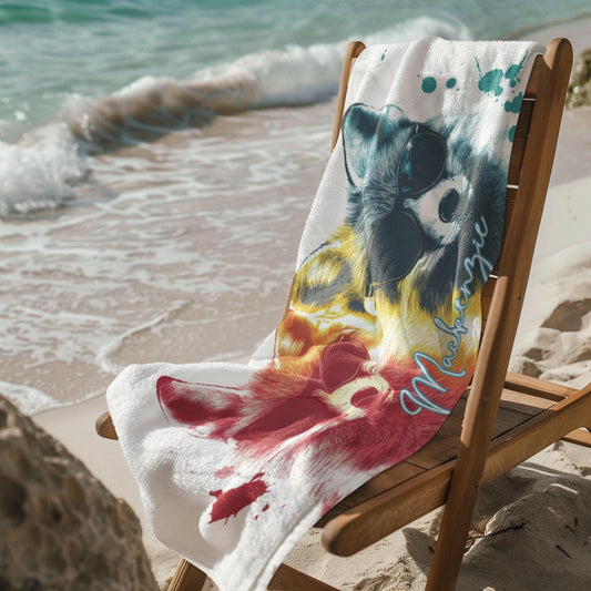 Personalized Cute Fox Beach Towel: Custom Family Vacation Pool Towel