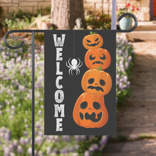 Stacked Scary Pumpkin Yard Flag in Dark Gray or White - Stand NOT included