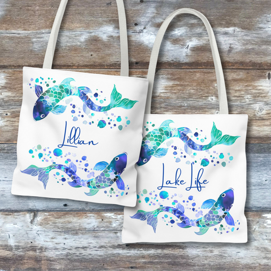 Personalized Lake Life Tote with Blue Fish