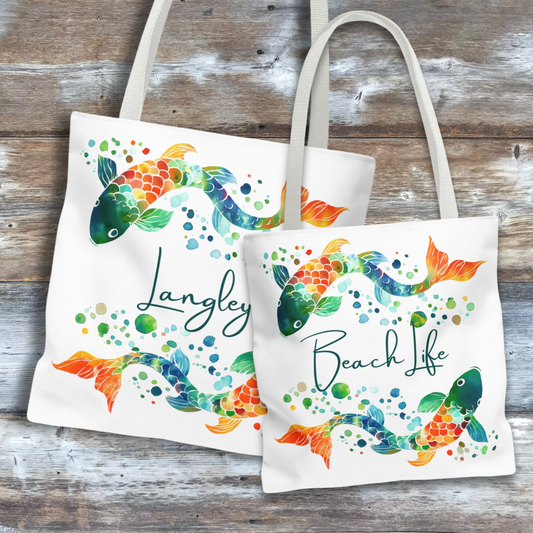 Personalized Beach Life Tote with Colorful Fish