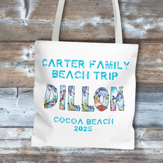 Personalized Cute Sea Creature Alphabet Vacation Tote Bag