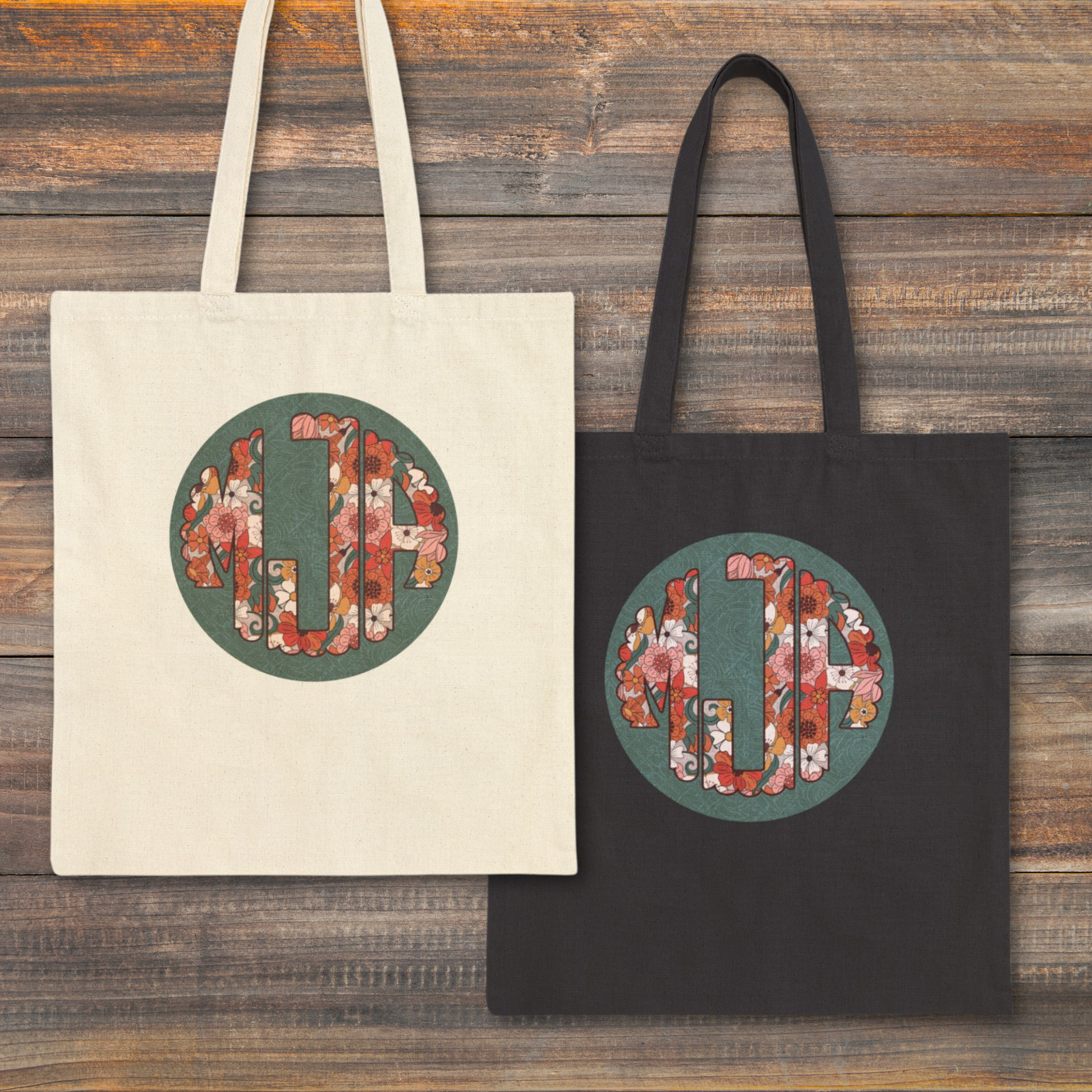 Super simple cotton canvas tote bag with a beautiful boho monogram in 3 colorways...chocolate brown, eucalyptus green, and raspberry pink. No boxed corners, no color choices, just a beautiful flower monogram with your choice of background color. Pretty and useful enough for those of us 50 and up, but simple enough for our beloved Gen Z girls. The bag measures 15 x 16.