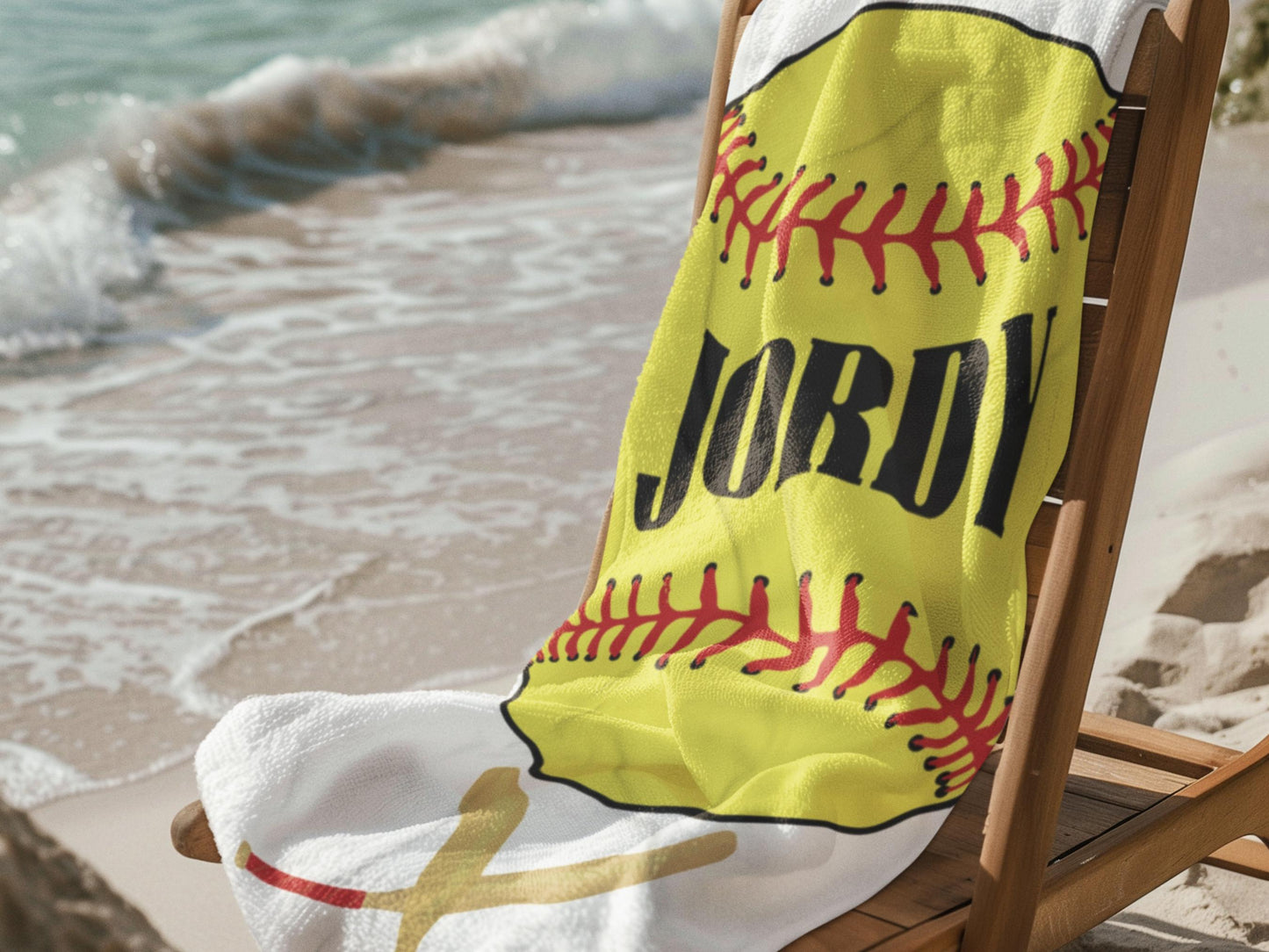 Personalized Softball Towel: Custom Name Beach & Pool Towel