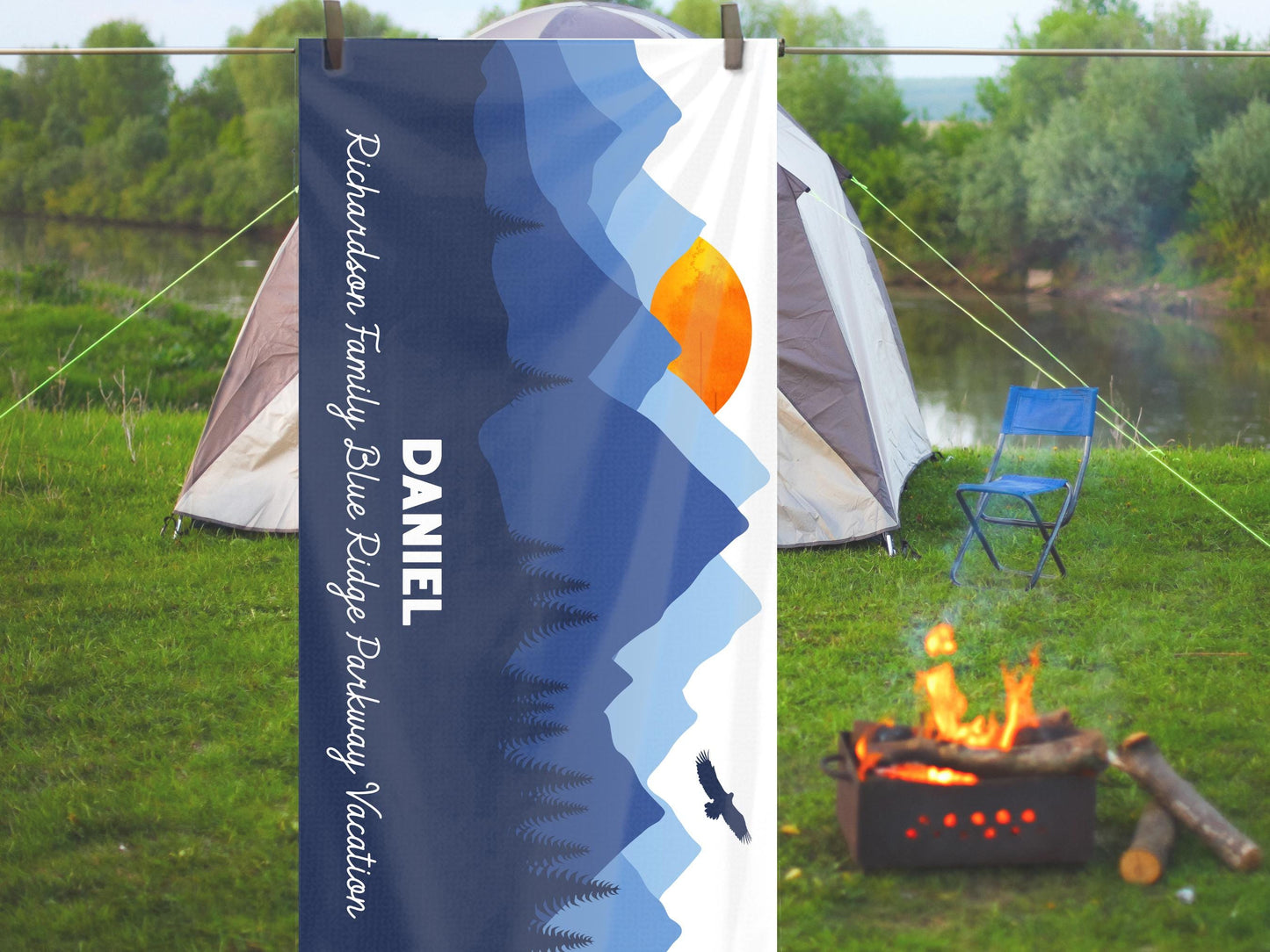 Personalized Camping Towel: Blue Ridge Mountains Trip Keepsake
