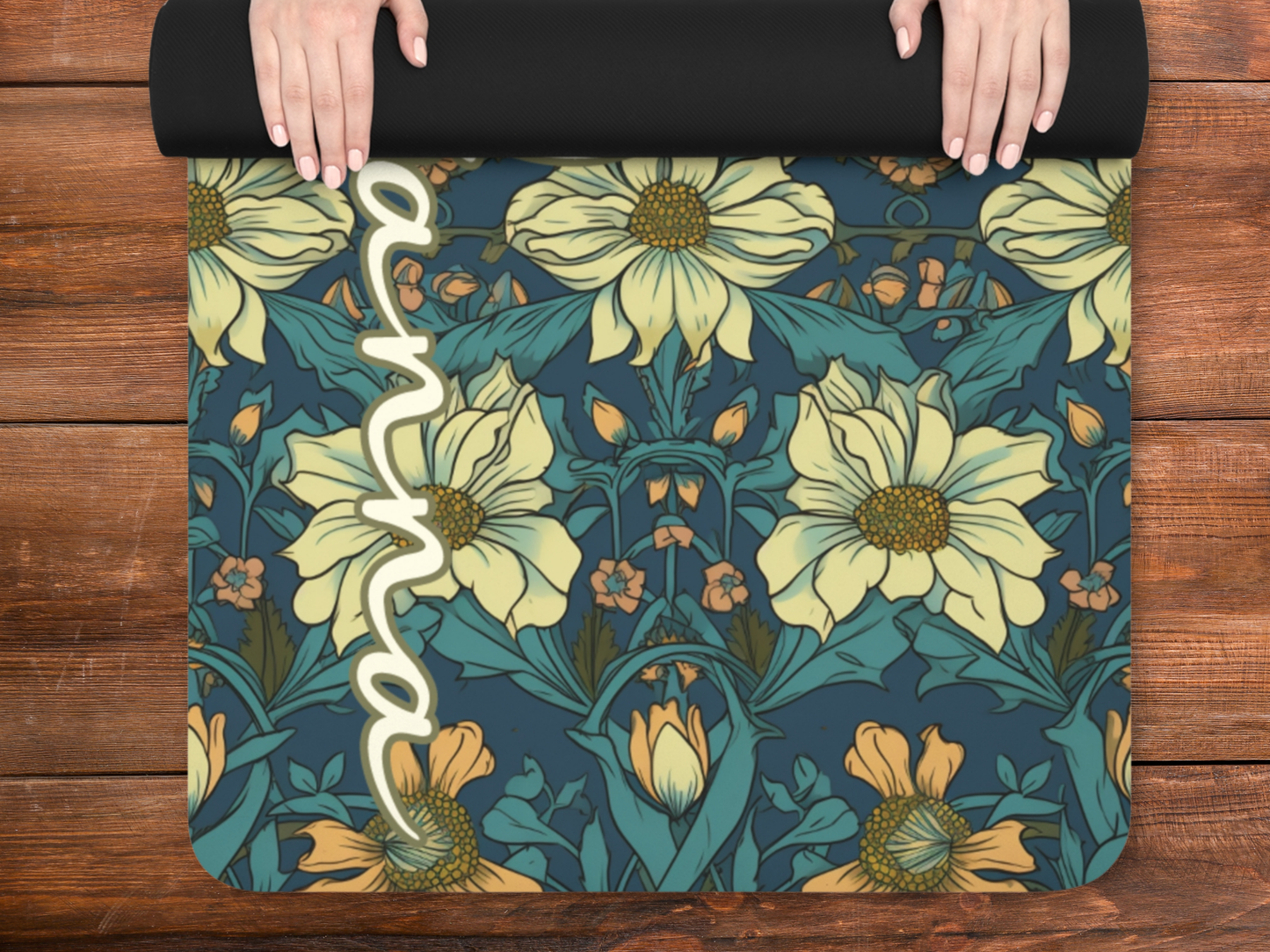 Personalized Indian Block Flower Print Yoga Mat: Custom Pilates Mat
