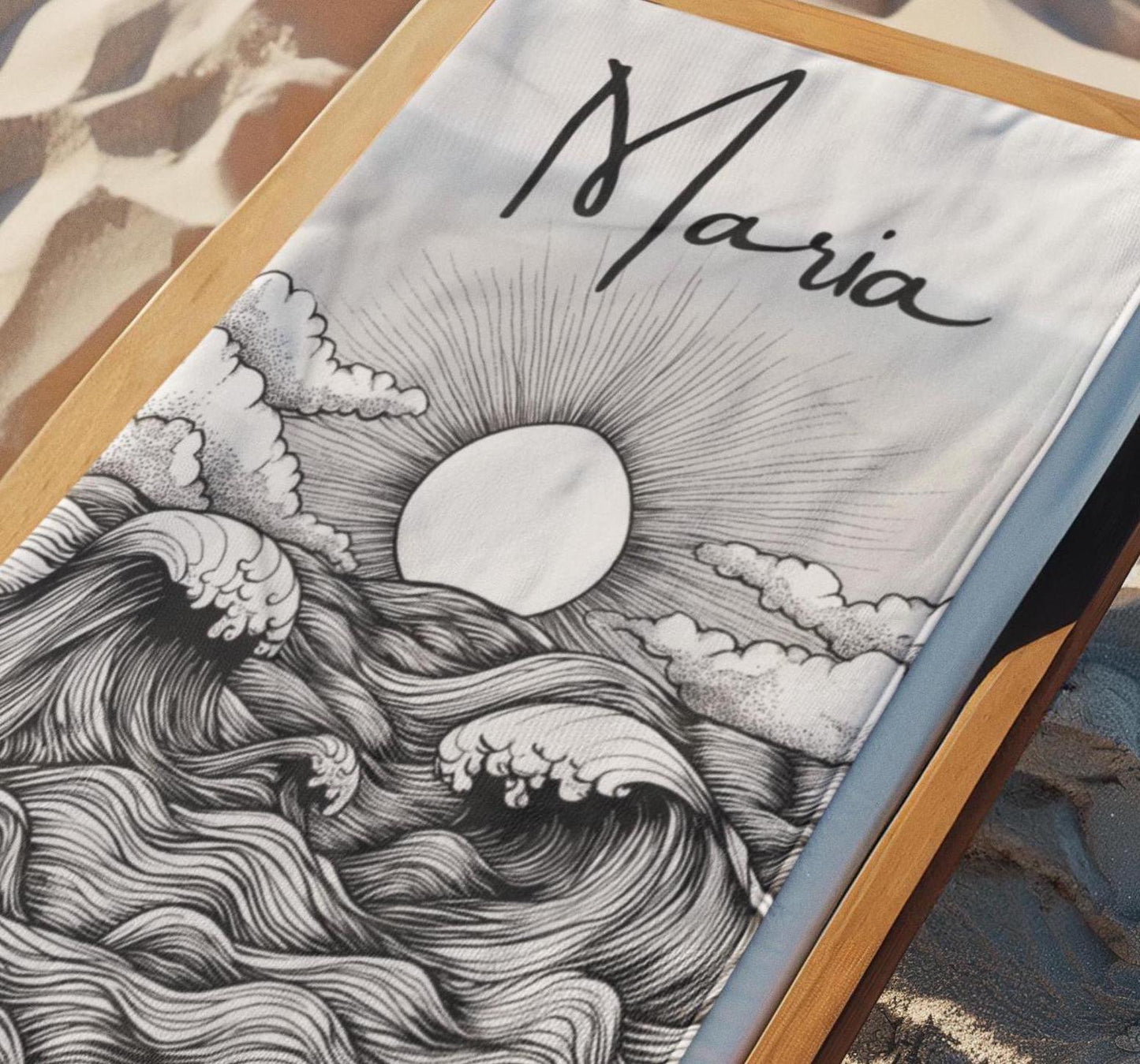 Custom Beach Towel: Stormy Seas Sun Design, Personalized Family Vacation