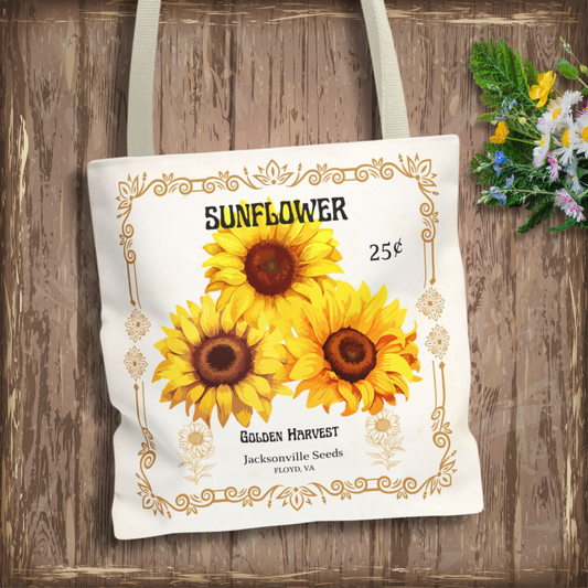 Personalized Sunflower Seed Packet Vintage Farmer's Market Tote Bag