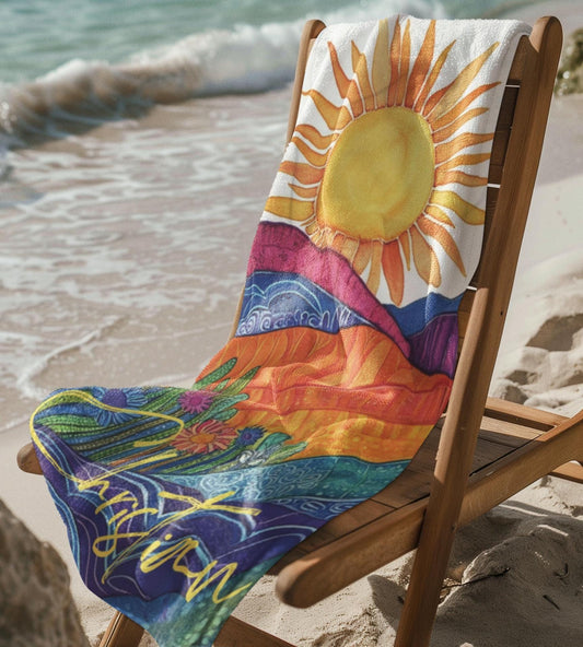 Custom Beach Towel: Personalized Sunrise Family Vacation Towel