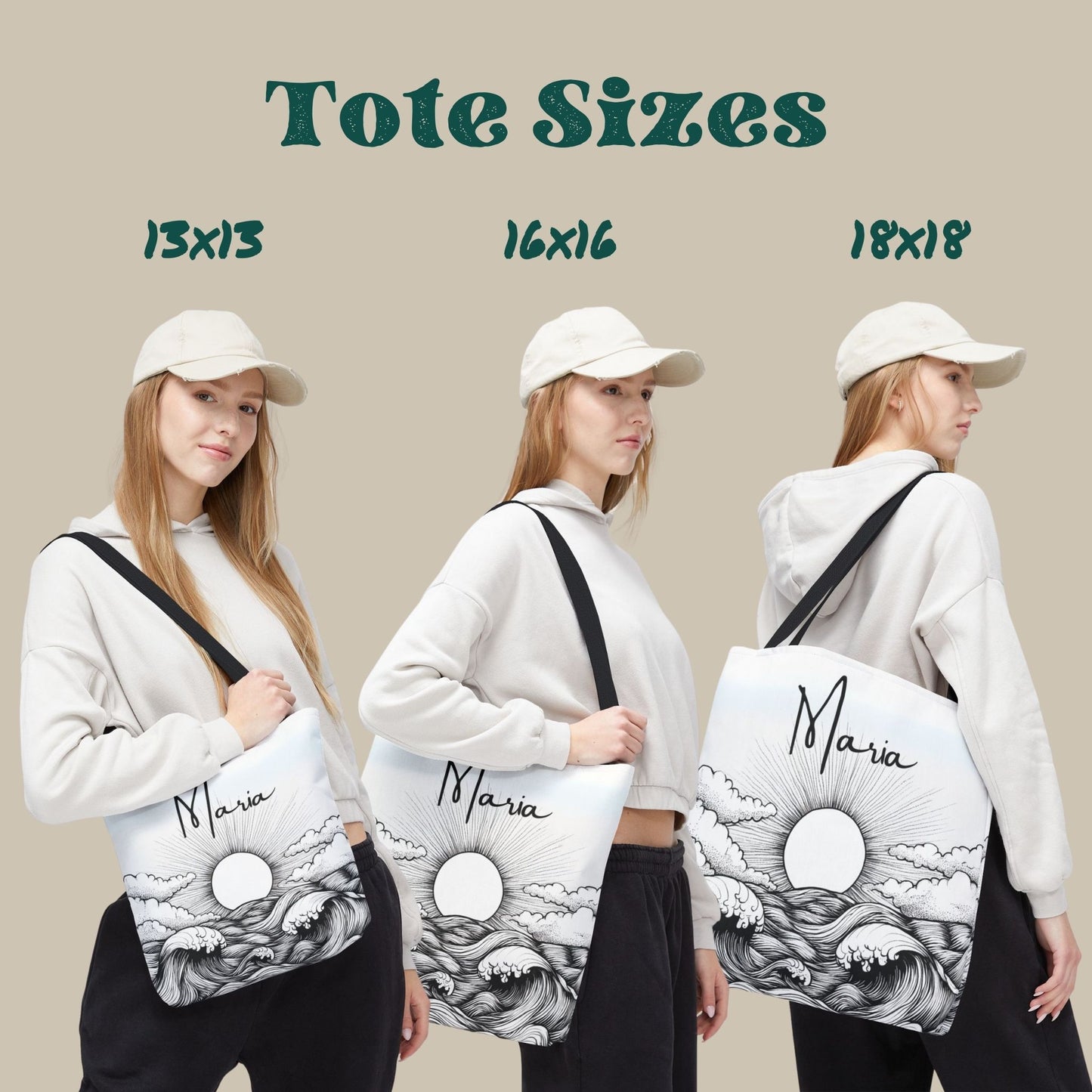 Personalized Stormy Seas Sun Tote Bag in Black and White