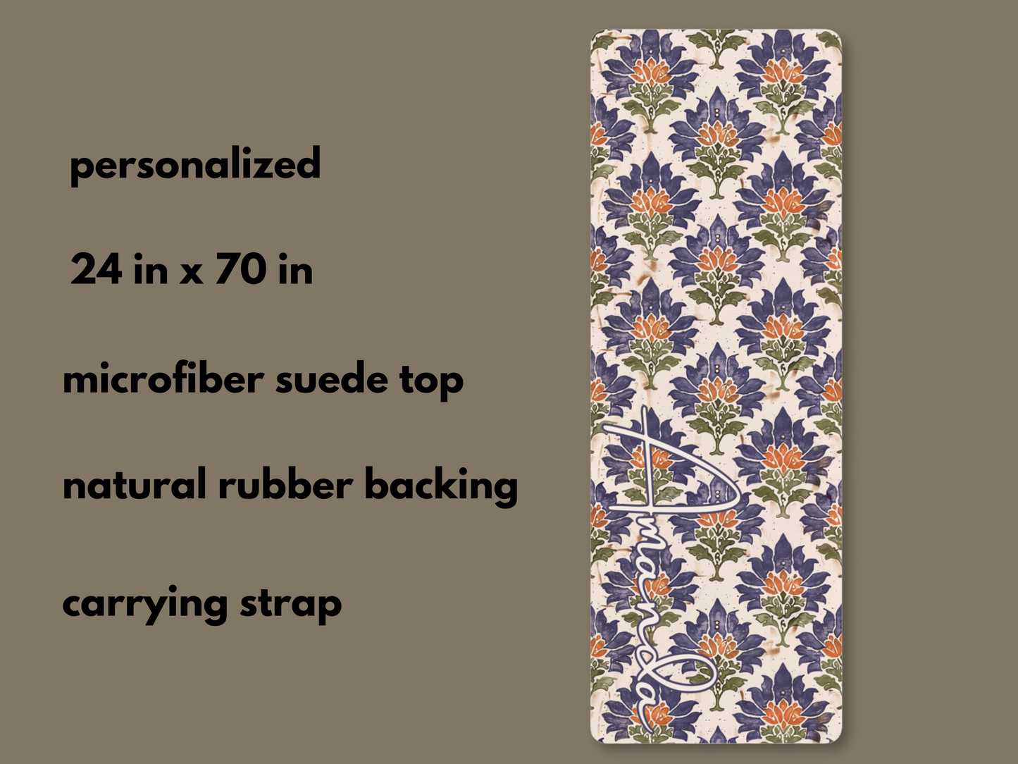 Personalized Indian Block Flower Print Yoga Mat: Custom Pilates Mat