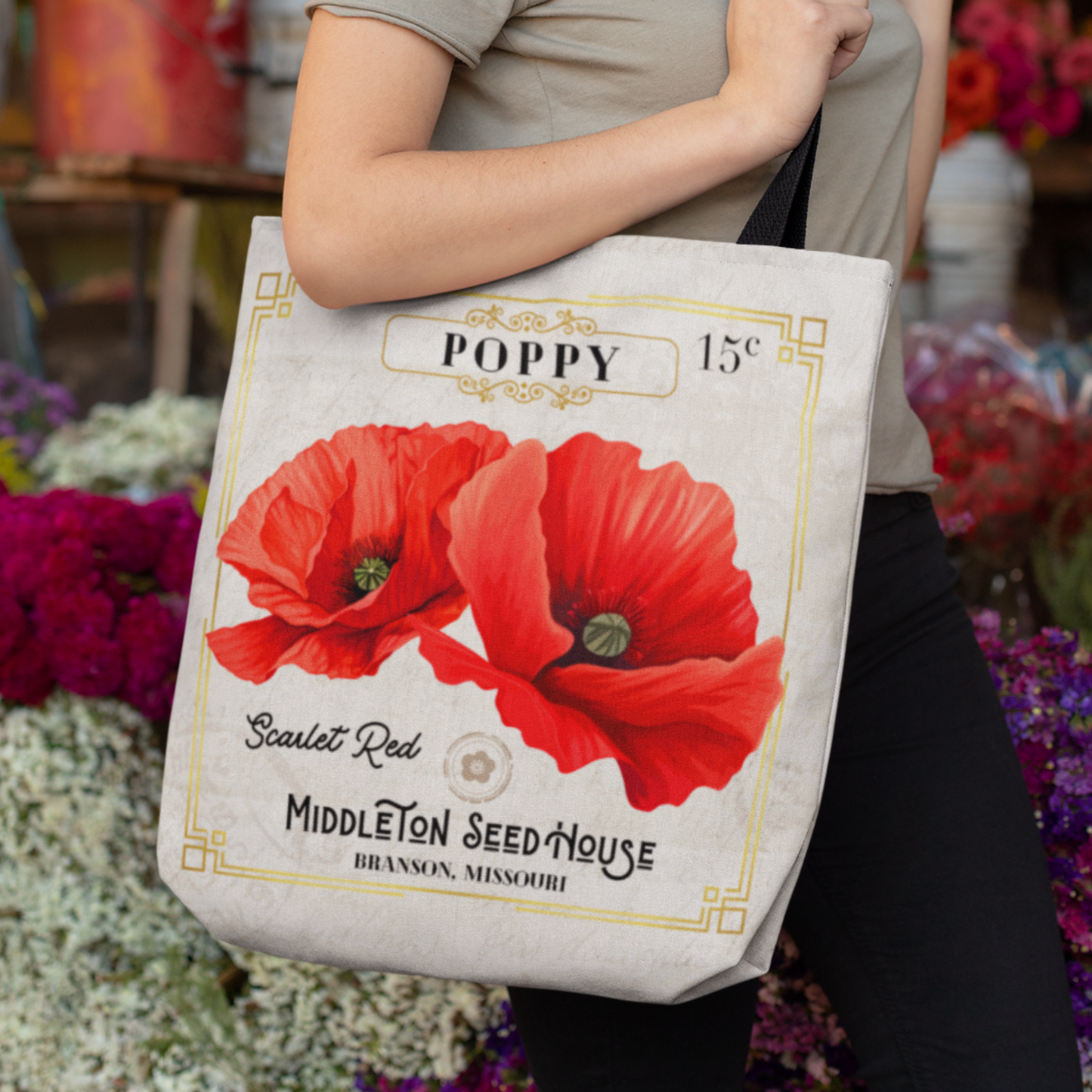 Personalized Poppy Seed Packet Vintage Farmer's Market Tote Bag