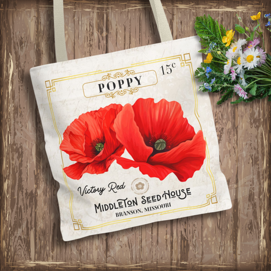 Personalized Poppy Seed Packet Vintage Farmer's Market Tote Bag