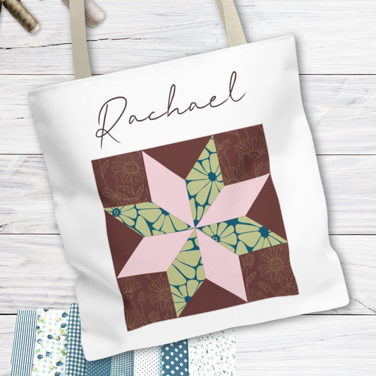 Personalized Quilt Block Tote Bag in 3 Fall Color Designs