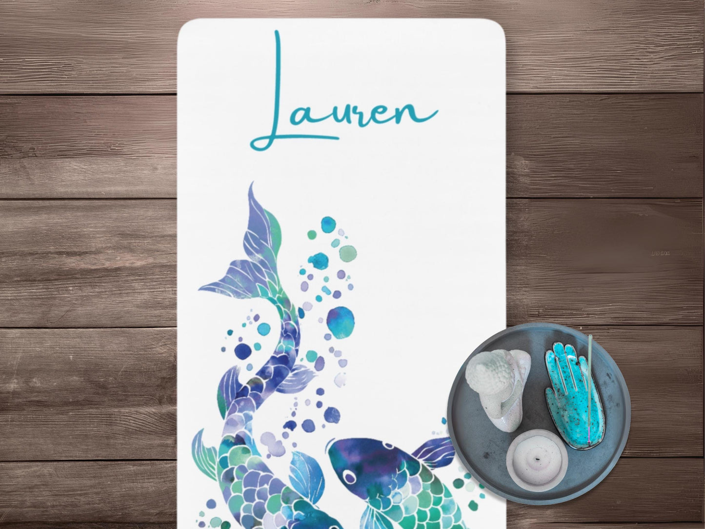 Personalized Watercolor Fish Yoga Mat: Custom Pisces Mat