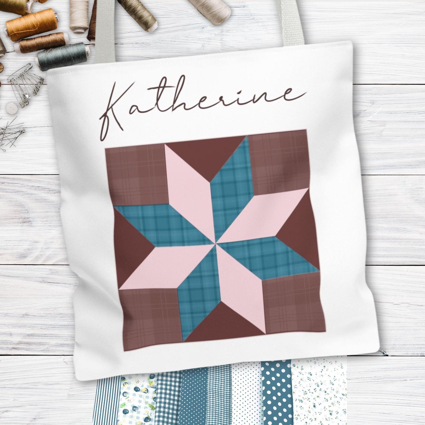 Personalized Quilt Block Tote Bag in 3 Fall Color Designs