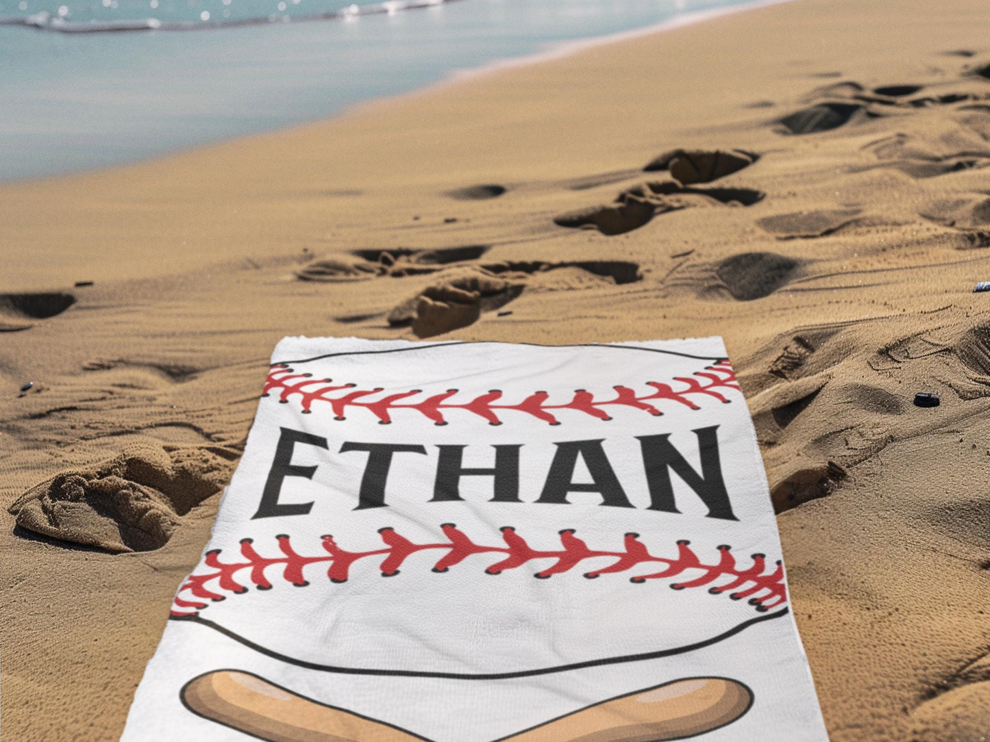 Personalized Baseball Towel: Custom Name Beach & Pool Towel