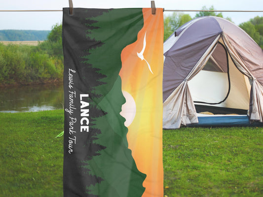 Personalized Camping Towel: Pacific Northwest Custom Mountain Design, Family Vacation