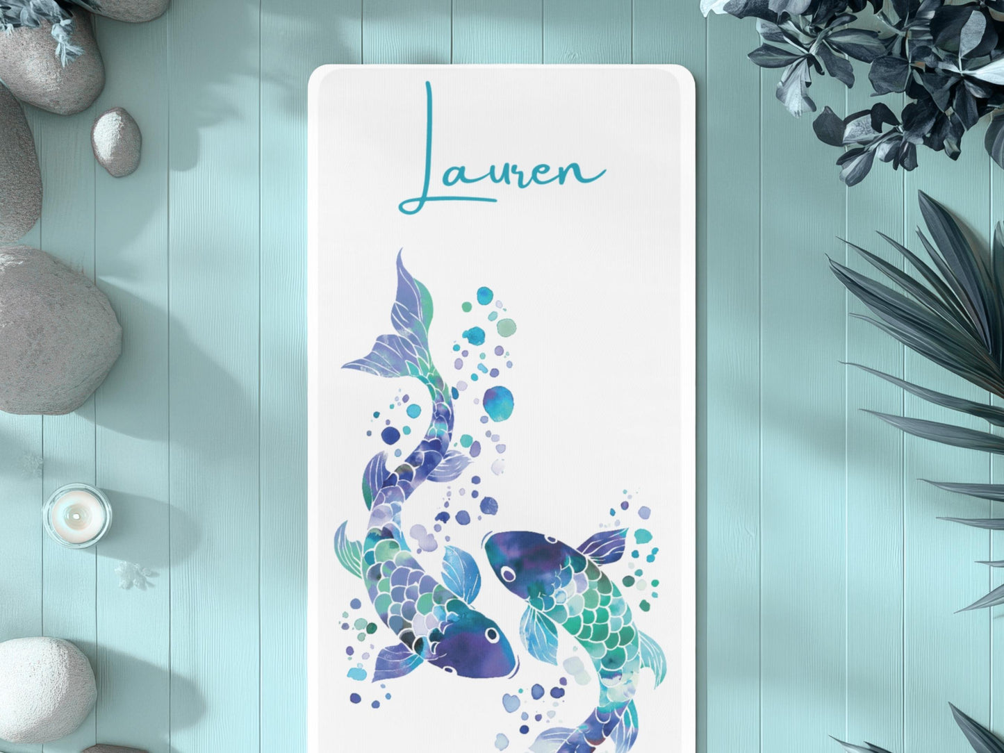 Personalized Watercolor Fish Yoga Mat: Custom Pisces Mat