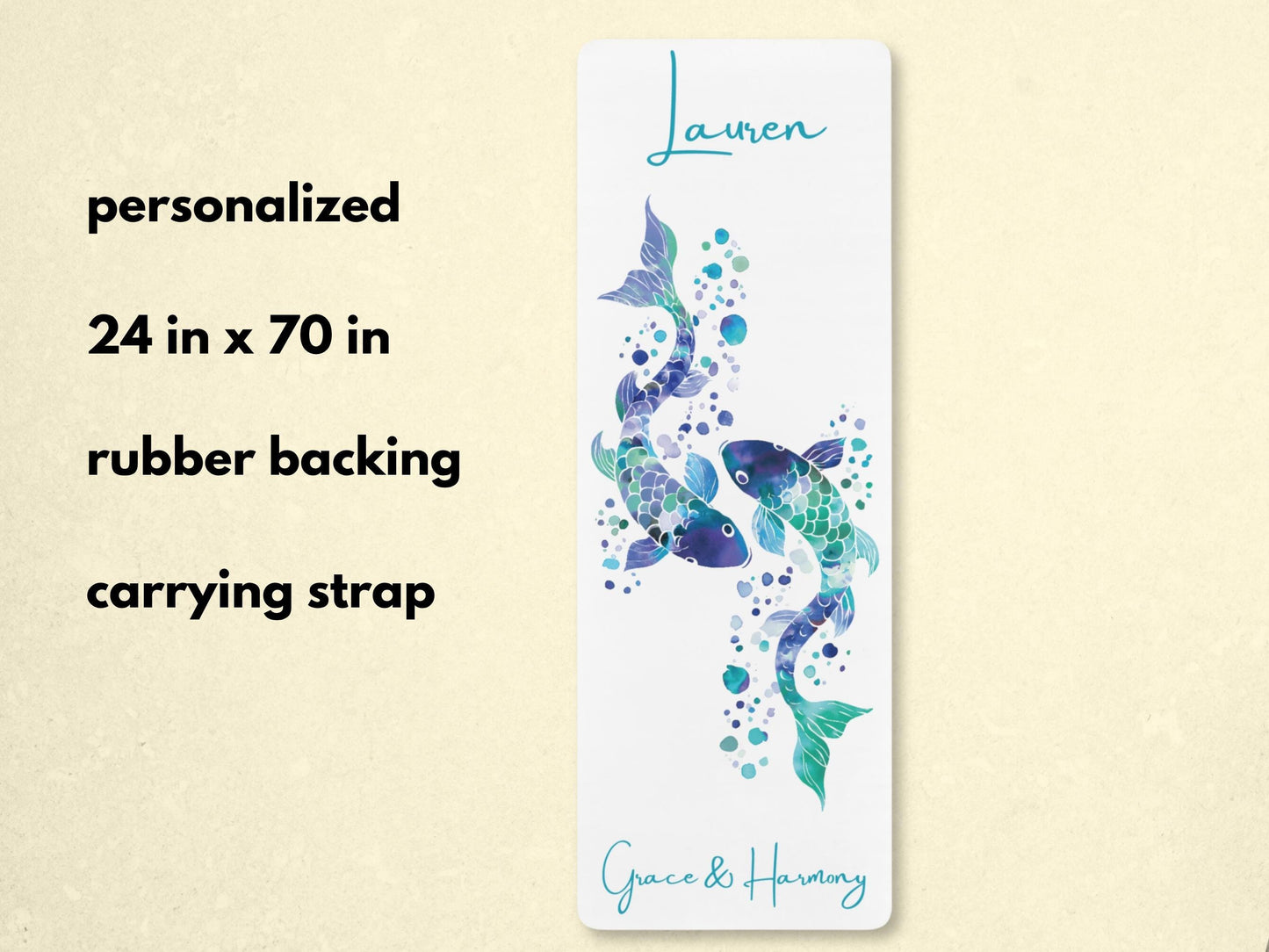 Personalized Watercolor Fish Yoga Mat: Custom Pisces Mat