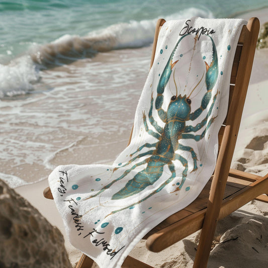 Custom Scorpio Beach Towel: Turquoise Scorpion Astrology Gift